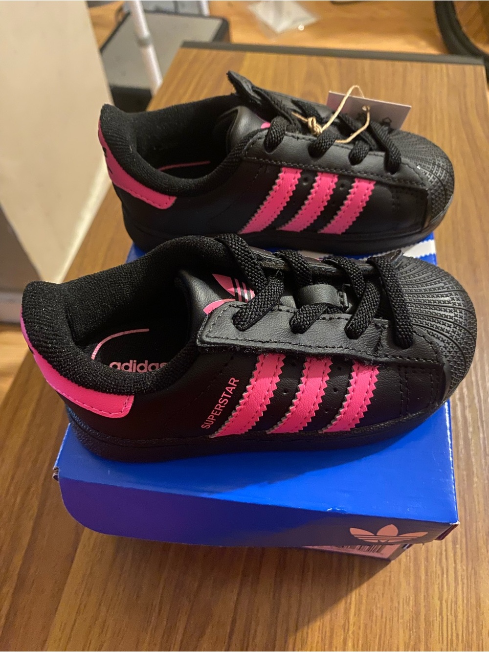 adidas Kids Black Sneakers with Pink Stripes